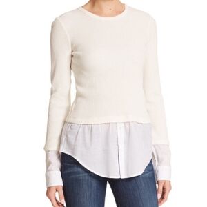 Theory Gray and White Layered Long Sleeve Top